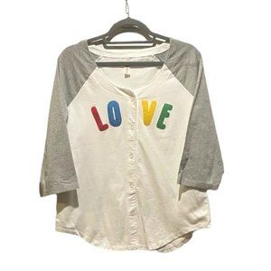 📚Love Raglan Button-Up Baseball Tee Shirt - Size Small